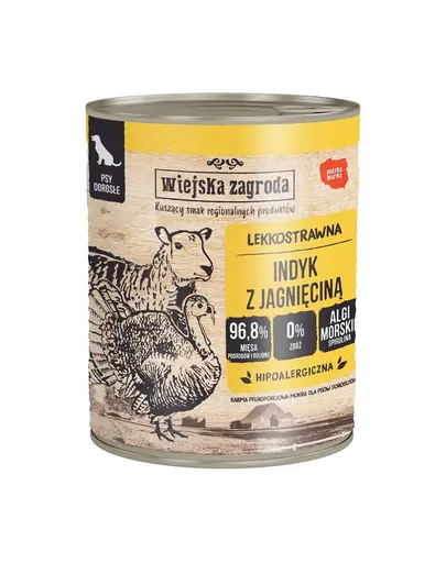 WIEJSKA ZAGRODA hrana umeda fara cereale pentru caini 6x800 g curcan si miel