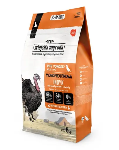 WIEJSKA ZAGRODA Hrana uscata monoproteice cu curcan pentru Caini S/M 6 kg