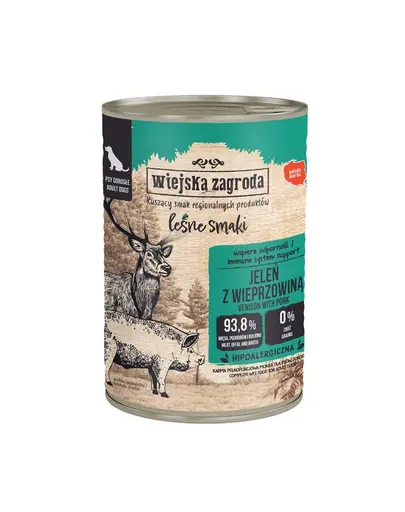 WIEJSKA ZAGRODA Gusturi de padure Cerb cu porc, hrana umeda pentru caini 24x400 g