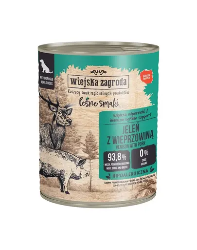 WIEJSKA ZAGRODA hrana umeda pentru caini cu cerb si porc (Gusturi de Padure) 12x800 g