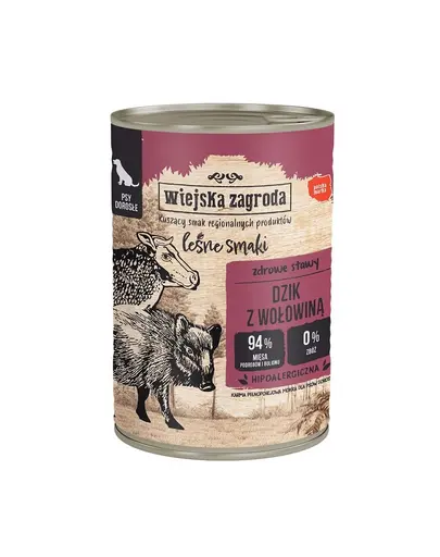 WIEJSKA ZAGRODA Wild Flavours Conserva caini adulti, cu mistret si vita 24x400 g