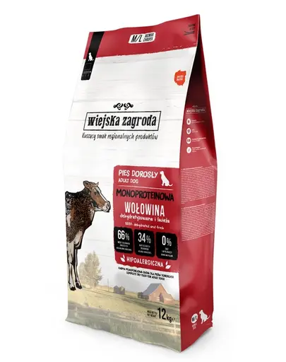 WIEJSKA ZAGRODA Hrana uscata monoproteica cu vita pentru Caini M/L 12 kg