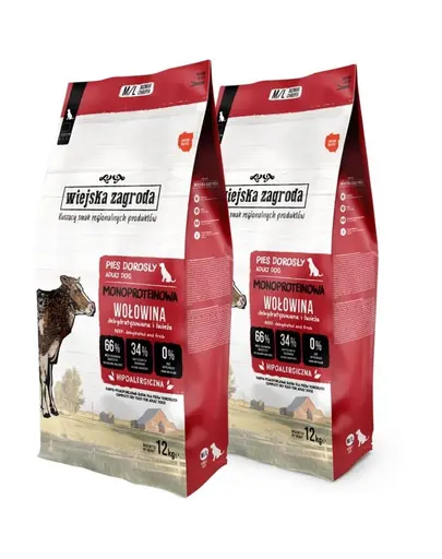 WIEJSKA ZAGRODA Hrana uscata monoproteica cu vita pentru caini M/L 2x12 kg