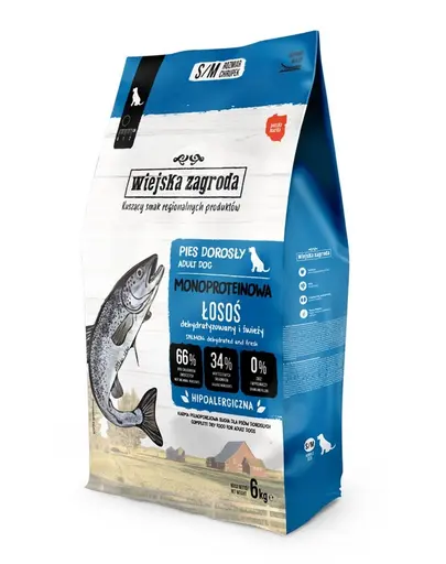 WIEJSKA ZAGRODA Hrana uscata monoproteica cu somon pentru Caini S/M 6 kg