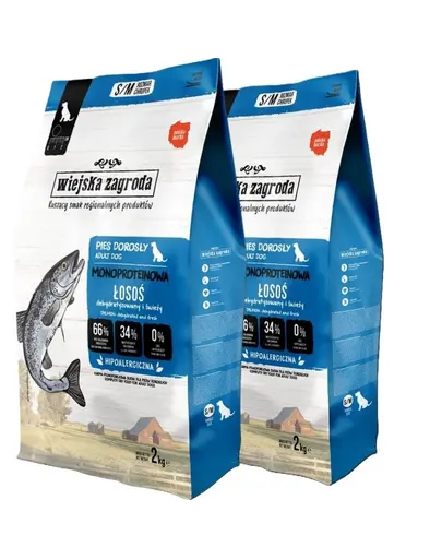 WIEJSKA ZAGRODA Hrana uscata monoproteica cu somon pentru caini S/M 2x2 kg
