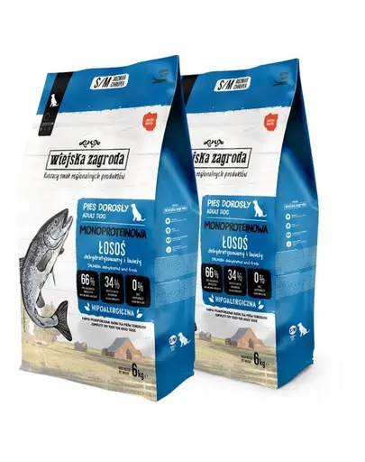 WIEJSKA ZAGRODA Hrana uscata monoproteica cu somon pentru caini S/M 2x6 kg