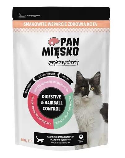 Pan Miesko Hrana uscata pentru pisici cu nevoi speciale, Digestive & Hairball Control 800 g