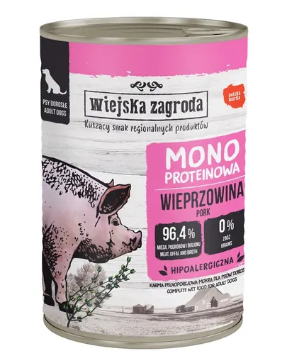 WIEJSKA ZAGRODA Hrana umeda monoproteica pentru caini, porc  400 g