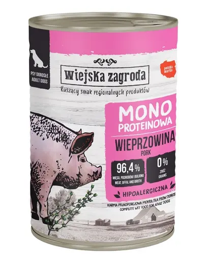 WIEJSKA ZAGRODA Hrana umeda monoproteica pentru caini, porc 24x400 g