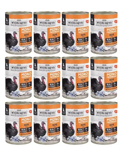 WIEJSKA ZAGRODA Hrana umeda monoproteica cu curcan pentru catei 12x400 g