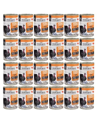 WIEJSKA ZAGRODA Hrana umeda monoproteica cu curcan pentru catei, 24x400 g