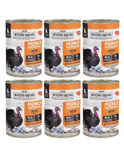 WIEJSKA ZAGRODA Hrana umeda monoproteica cu curcan pentru catei 6x400 g