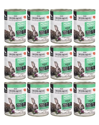 WIEJSKA ZAGRODA Hrana umeda monoproteica cu iepure pentru caini 12x400 g