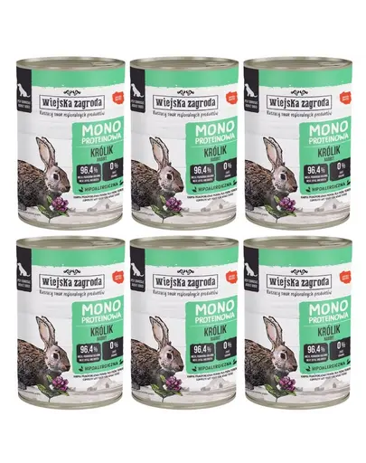 WIEJSKA ZAGRODA Hrana umeda monoproteica cu iepure pentru caini 6x400 g