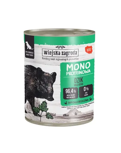 WIEJSKA ZAGRODA hrana umeda monoproteica cu mistret pentru Caini 800 g