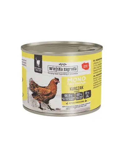 WIEJSKA ZAGRODA Hrana umeda monoproteica pentru pisici cu pui 6x200 g