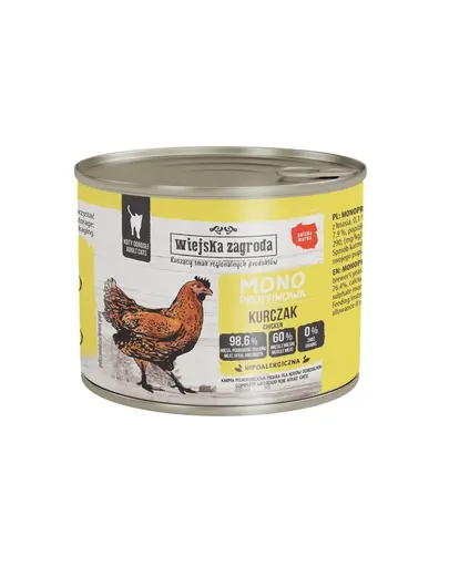 WIEJSKA ZAGRODA Hrana umeda monoproteica pentru pisici cu pui, 24x200 g