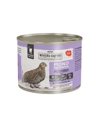 WIEJSKA ZAGRODA Hrana umeda monoproteica pentru pisici cu prepelita, 24x200 g