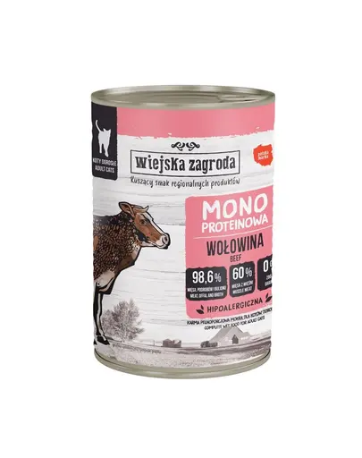 WIEJSKA ZAGRODA Hrana umeda monoproteica cu vita pentru pisici 12x400g