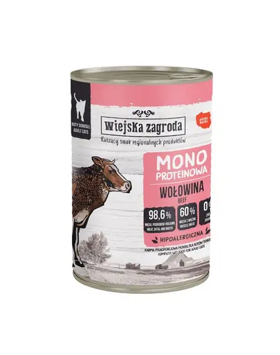 WIEJSKA ZAGRODA Hrana umeda monoproteica cu vita pentru pisici, 24x400 g