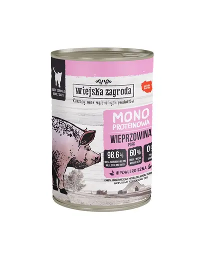 WIEJSKA ZAGRODA Hrana umeda monoproteica cu carne de porc pentru pisici 6x400 g