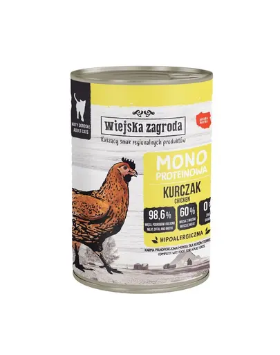 WIEJSKA ZAGRODA Hrana umeda monoproteica cu pui pentru pisici 12x400 g