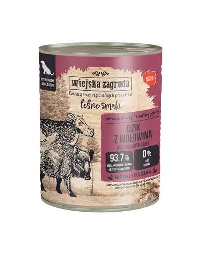 WIEJSKA ZAGRODA hrana umeda pentru caini adulti cu mistret si vita (Gusturi de Padure) 24x800 g
