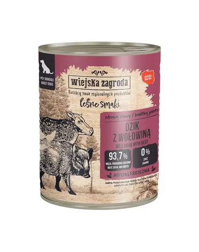 WIEJSKA ZAGRODA hrana umeda pentru caini adulti cu mistret si vita (Gusturi de Padure) 6x800 g