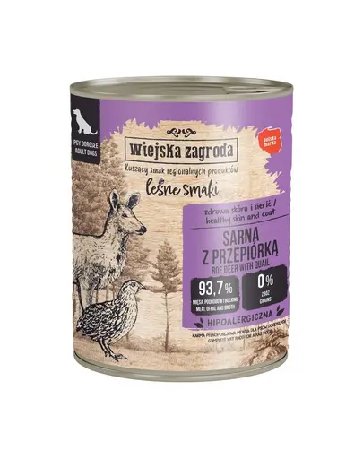 WIEJSKA ZAGRODA hrana umeda pentru caini adulti cu caprioara si prepelita (Gusturi de Padure) 24x800 g