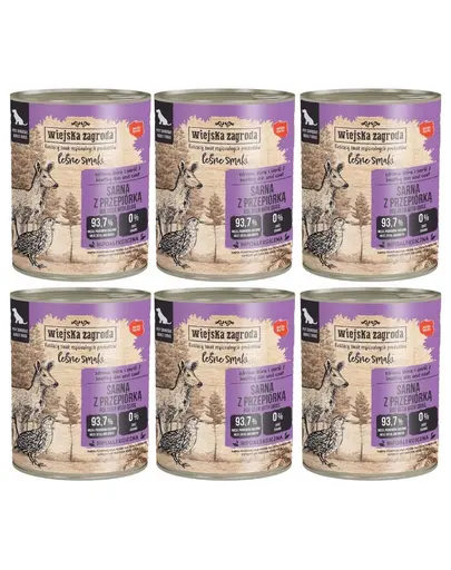 WIEJSKA ZAGRODA hrana umeda pentru caini adulti cu caprioara si prepelita (Gusturi de Padure) 6x800 g