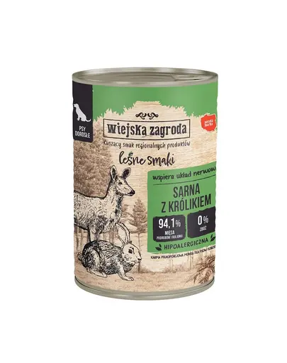 WIEJSKA ZAGRODA Forest Flavours Cerb cu iepure 6x400 g hrana umeda pentru caini adulti