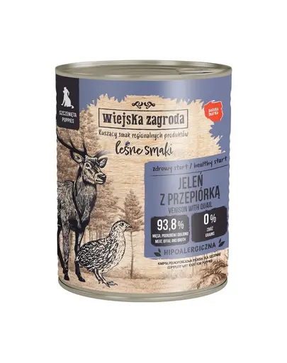 WIEJSKA ZAGRODA hrana umeda pentru catei cu cerb si prepelita (Gusturi de Padure) 6x800 g