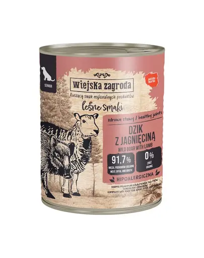 WIEJSKA ZAGRODA Hrana umeda pentru caini seniori cu mistret si miel (Gusturi de Padure) 6x800 g