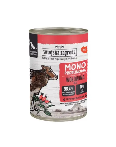 WIEJSKA ZAGRODA Hrana umeda monoproteica cu vita pentru caini 12x400 g