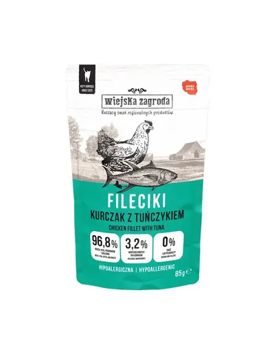 WIEJSKA ZAGRODA Hrana umeda pentru pisici, file de pui cu ton 85 g