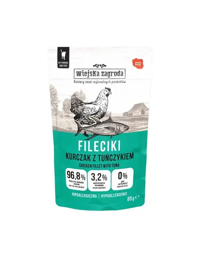 WIEJSKA ZAGRODA Hrana umeda pentru pisici, file de pui cu ton 12x85 g