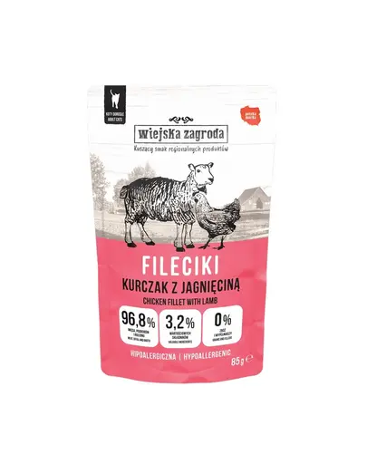 WIEJSKA ZAGRODA Hrana umeda pentru pisici, file de pui cu miel 6x85 g