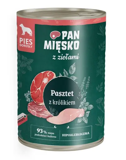Hrana umeda caini adulti PAN MIESKO pate iepure 400g hipoalergenica cu ierburi