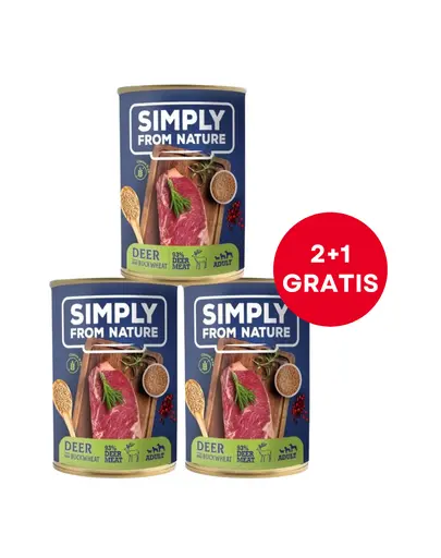 SIMPLY FROM NATURE conserva Caini 400 g (2+1 GRATIS) vanat si hrisca
