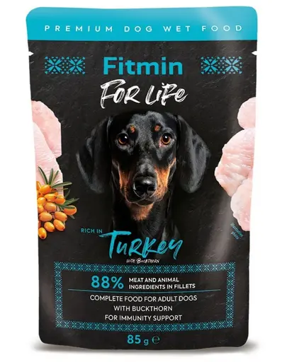 Fitmin For Life Dog Adult Turkey with Sea Buckthorn Hrana completa pentru caini adulti cu curcan si catina 85 g