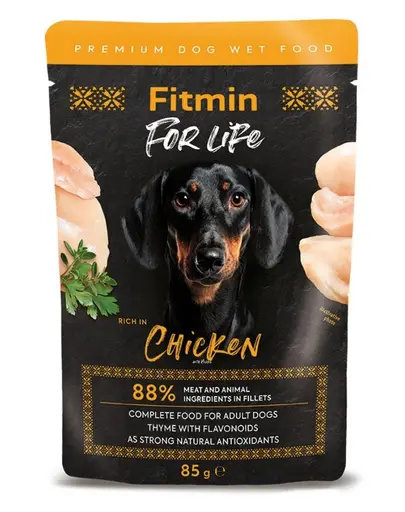 Fitmin For Life Dog Adult Chicken Hrana completa pentru caini adulti cu pui 85 g