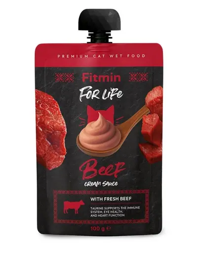 Fitmin For Life Cat Cream Sauce Beef Hrana complementara pentru pisoi si pisici adulte cu vita in sos cremos.100 g