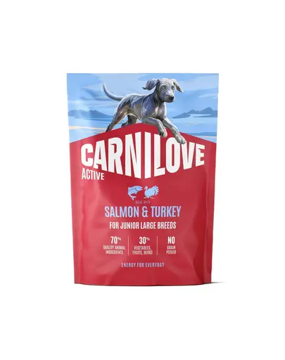 Hrana uscata 1,5 kg caini juniori rase mari CARNILOVE Active Dog Salmon & Turkey Junior Large Breeds somon si curcan