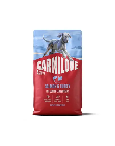 CARNILOVE Active Dog Salmon & Turkey 4 kg Junior Large Breeds somon si curcan, pentru juniori in crestere de rase mari