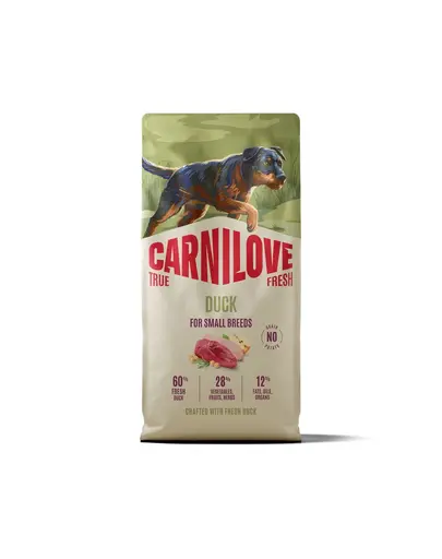 Hrana caini rasa mica CARNILOVE True Fresh Dog Duck Adult Small Breeds 1,5 kg cu rata