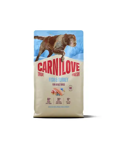 Hrana caini CARNILOVE True Fresh Dog Fish and Turkey Adult 4 kg cu peste si curcan
