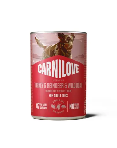 Hrana umeda caini CARNILOVE Dog Can curcan, ren si mistret, pate 400 g