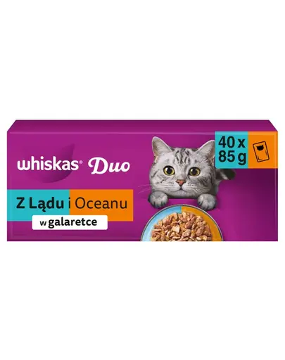Hrana umeda pisici adulte WHISKAS Duo Adult 40x85 g mix duo cod si pui, somon si curcan in jeleu