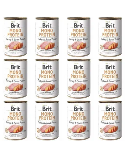 BRIT Mono Protein Turkey & Sweet Potato 12x400 g conserve hrana umeda monoproteica caini, curcan si cartof dulce