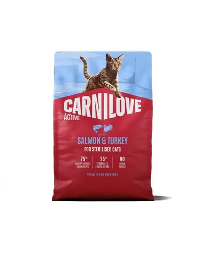 Hrana pisici sterilizate 2 kg CARNILOVE Active Cat Salmon and Turkey Sterilised, cu somon si curcan